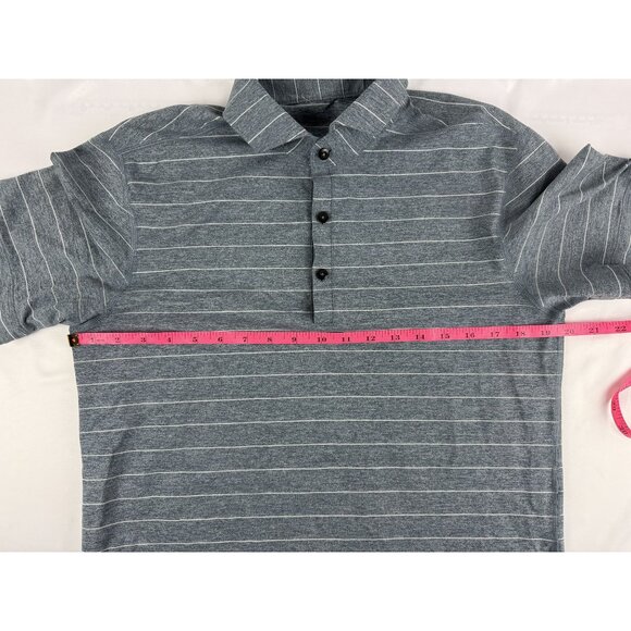 Lululemon Polo Men's Medium Blue White Striped Performance Short Sleeve Shirt - Picture 4 of 6